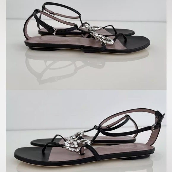 GUCCI BLACK LEATHER CRYSTAL GUCCI SANDALS SIZE IT 37 / US 7 NEW IN BOX! - Picture 14 of 17